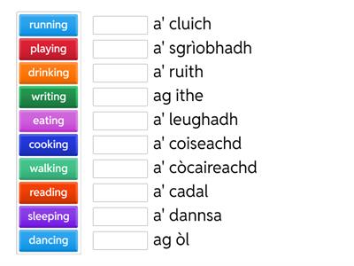 Gaelic Activities (Verbs)