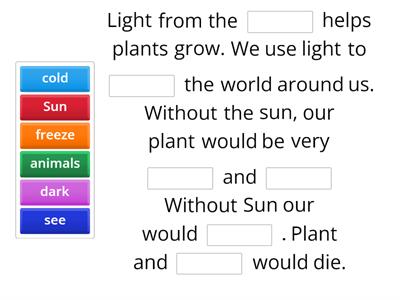 Science grade 1 term 2 final exam - fill in the correct word