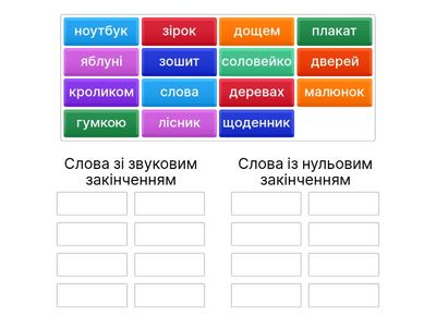 Закінчення у слові (звукове/нульове)
