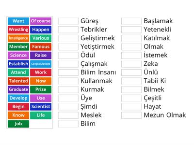 İngilizce kelimeleri eşleştir