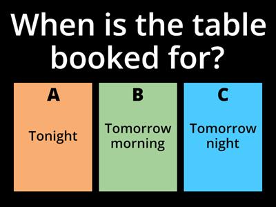 Listening A1: Booking a table – 1