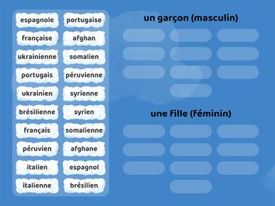 nationalité (masculin et féminin)