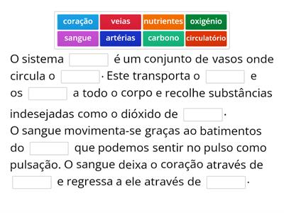 Sistema Circulatório: Texto com lacunas simples