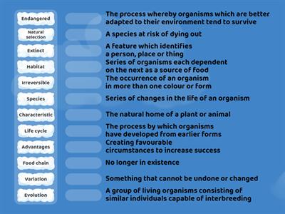 Evolution and inheritance - key vocabulary