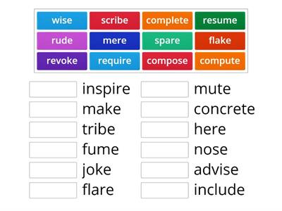 Match the vowel-consonant-e rhyming words.