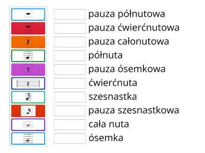 Połącz nuty i pauzy z właściwościami określeniami