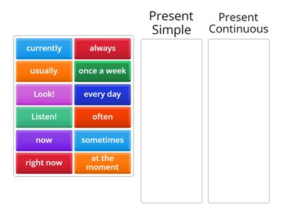 Present Simple vs Present Continuous Signal Words