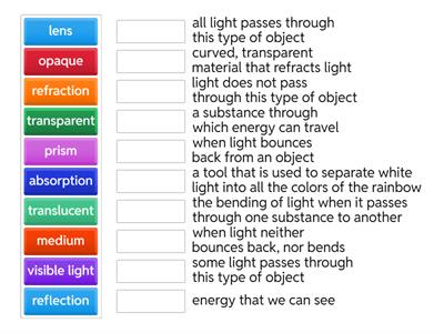 Light Vocabulary Match Up  Science lewis