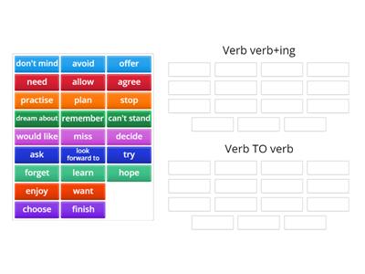verb patterns ing / to