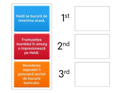 ,,Heidi,fetița munților”-Ordonează enunțurile după ordinea desfășurării evenimentelor.