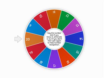 number recognition to 20