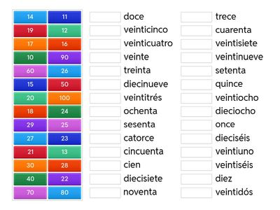Spanish numbers 10 - 100