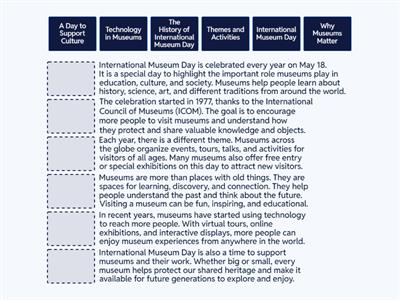 ﻿International Museum Day- Match the Titles to the Paragraphs