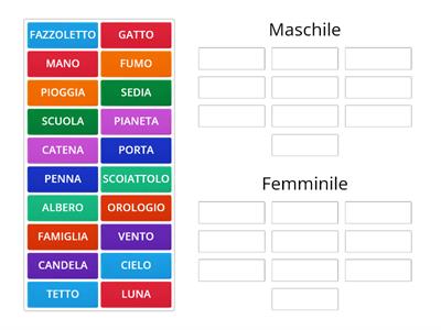 TrainingCognitivo.it | Analisi grammaticale | Nomi maschili e femminili