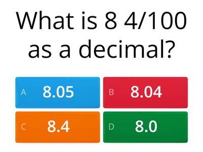 Fractions to Decimals - HUNDREDTHS