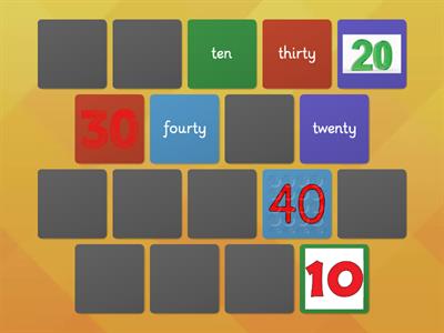 Numbers Memory game 20 30 40