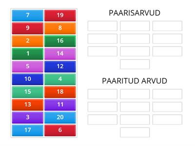 PAARIS- VÕI PAARITU? Paaris- ja paaritu arvud 20 piires