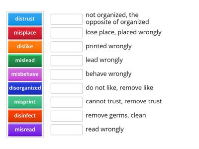 Prefix Dis & Mis match up