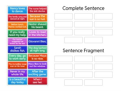  Sentences vs. Sentence Fragments