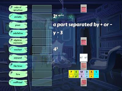 Evaluate Algebraic Expressions Vocabulary Matching!!
