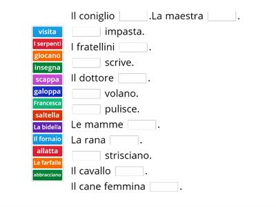 Completa con  SOGGETTO o PREDICATO