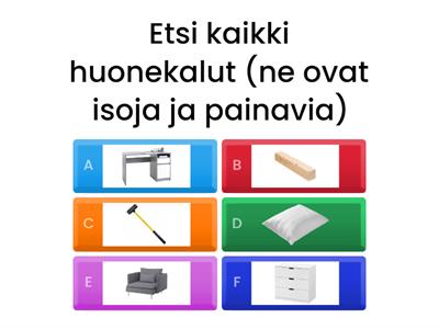 Yläkäsiteharjoituksia (ajoneuvot, hedelmät, vaatteet, eläimet, kodinkoneet...)