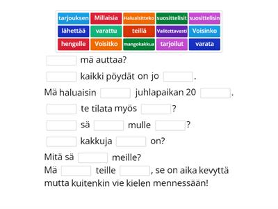 Työelämän suomea 1 - Kpl 4 - Sijoita sanat lauseisiin. Kirjoita lauseet vihkoon.