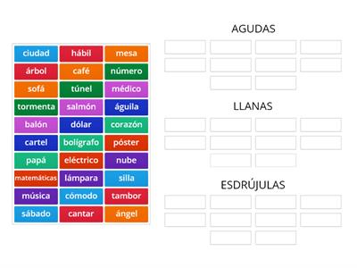 Clasifica las siguientes palabras en agudas, llanas o esdrújulas.