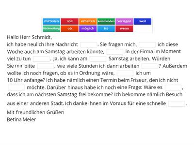 DTZ-Brief „Am Samstag arbeiten “