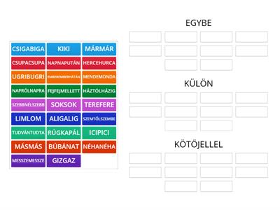 Mellérendelő összetett szavak I.