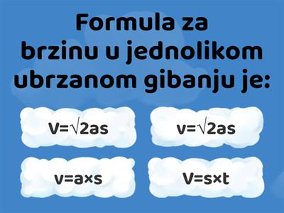 Quiz znanja o gibanjima u fizici (za 1. razred gimnazije)