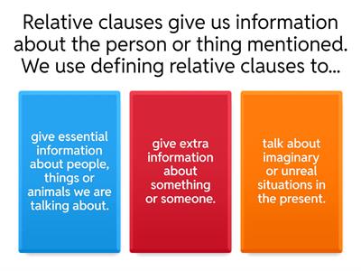 Relative Clauses : defining and non-defining summary