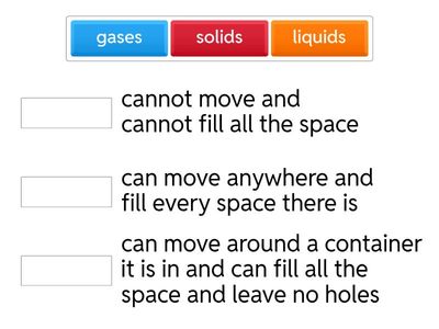 match the words liquids solids and gases 