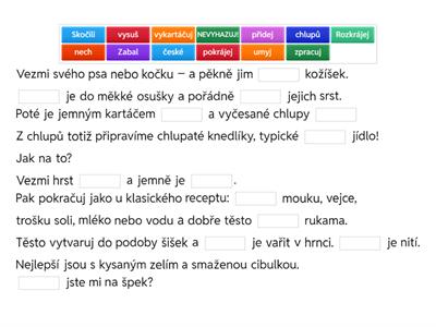 Recept na chlupaté knedlíky - doplňte slova ve správné tvaru