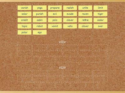 Sort the words into V/CV or VC/V