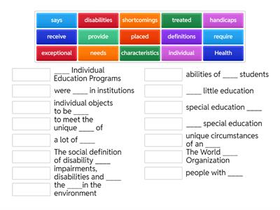 Special Education. Complete the Collocations