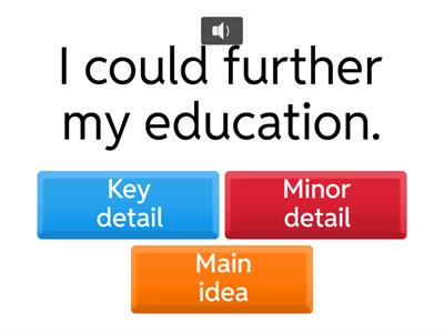 What the GED Means to Me: Main idea, key detail or minor detail?