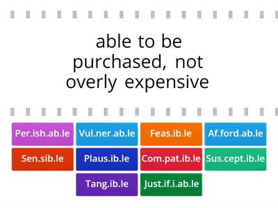 Match Up: able/ible (with syllable breaks)
