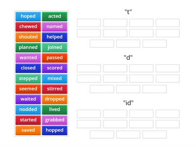 sort 5 adding -ed sort by ending sound