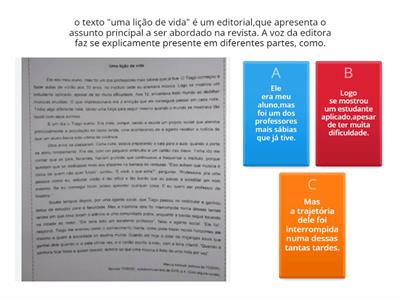 atividade de português sobre o texto "uma lição de vida".