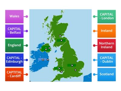 UK countries and capitals map matching names