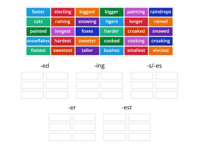 Suffixes -ed, -ing, -s, -es, -er, -est