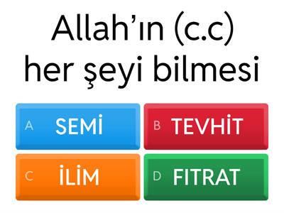 Allah (C. C.) İnancı Kavramlar  Test