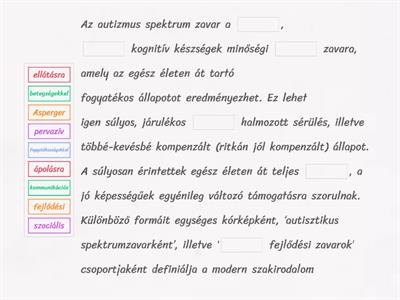 Autizmus spektrum zavar szövegkiegészítés