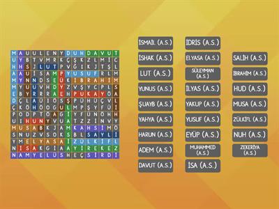 6-1 PEYGAMBER İSİMLERİ KELİME BULMACA
