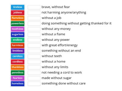 -less word/definition match up