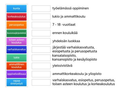 Koulutusjärjestelmä Suomessa, yhdistä parit  (MOPO-hanke 1/4 Tutustu ohjaukseen, TAKK)