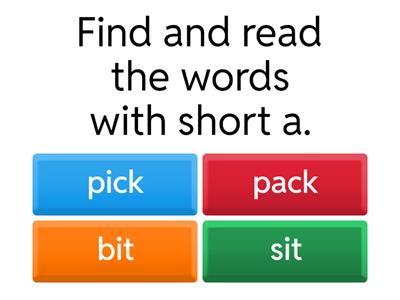  One Syllable Words -  short vowels