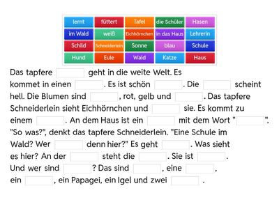 Das tapfere Schneiderlein . Ergänze die Wörter. LB Bim 