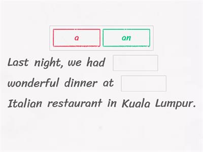 6P Articles ( a, an, the )